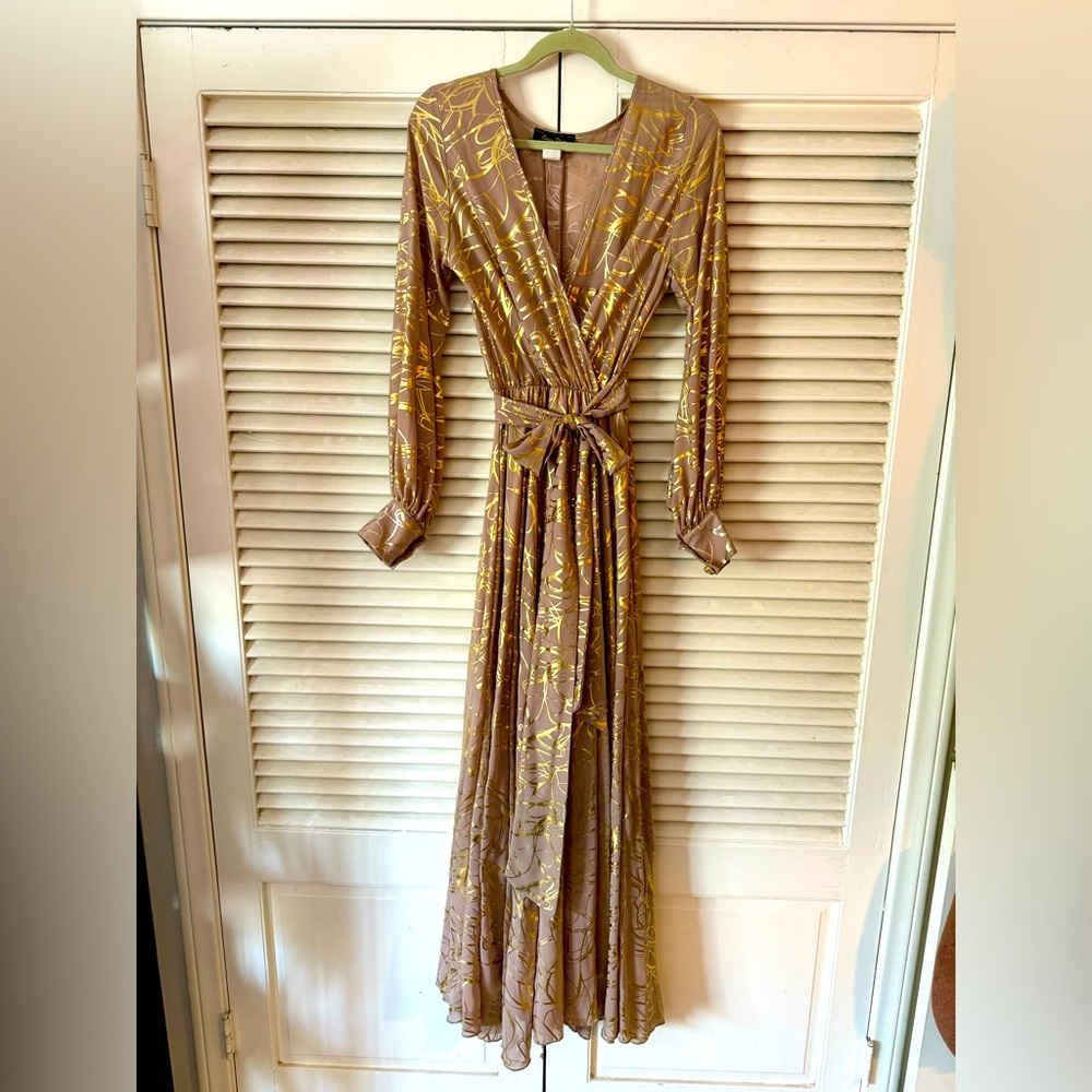 GORGEOUS 70’s INSPIRED POLYESTER WRAP DRESS MINT CONDITION SZ SM ORIG $175